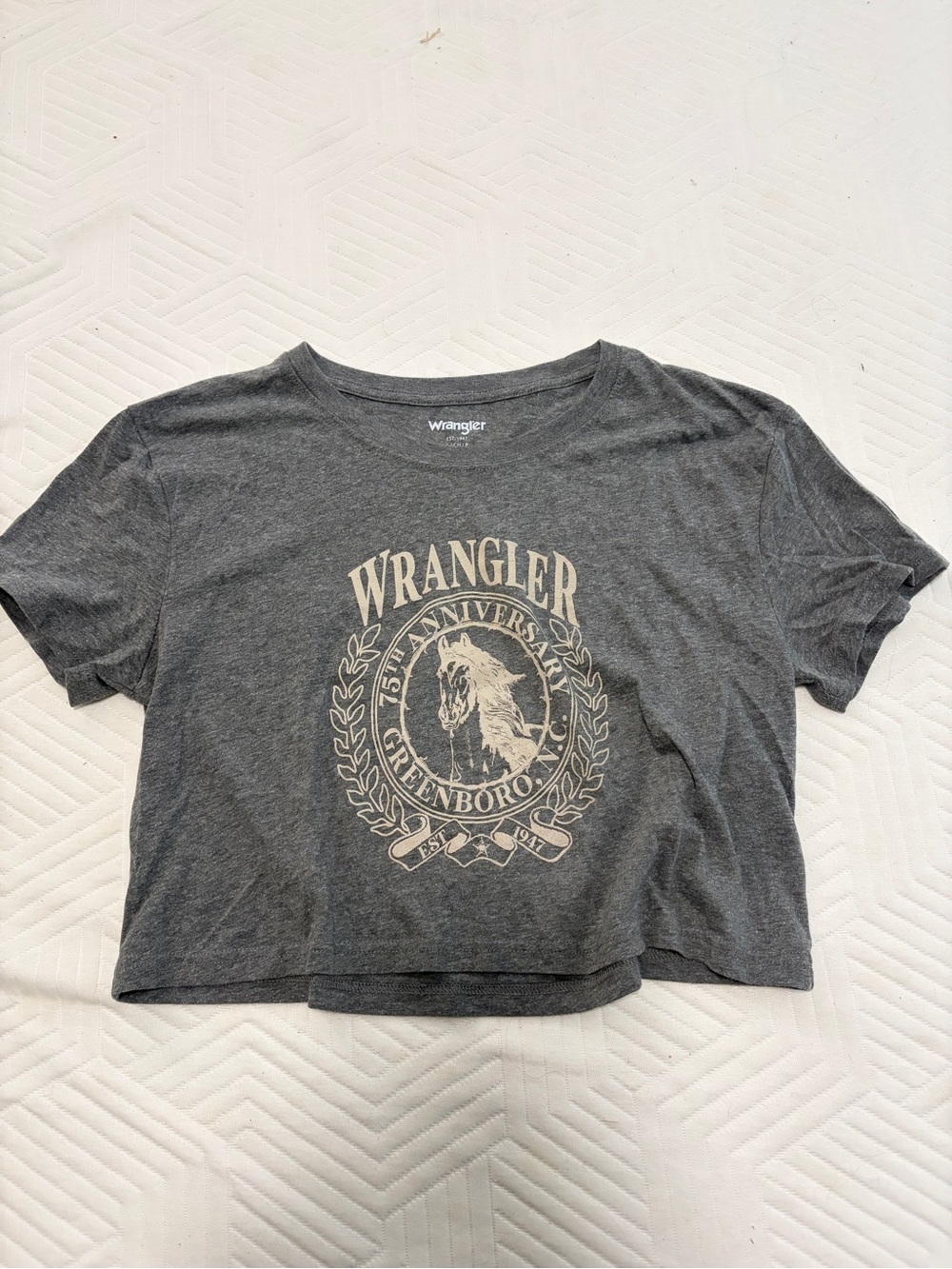 Wrangler Gray Graphic Crop Tee with 75th Anniversary Crest